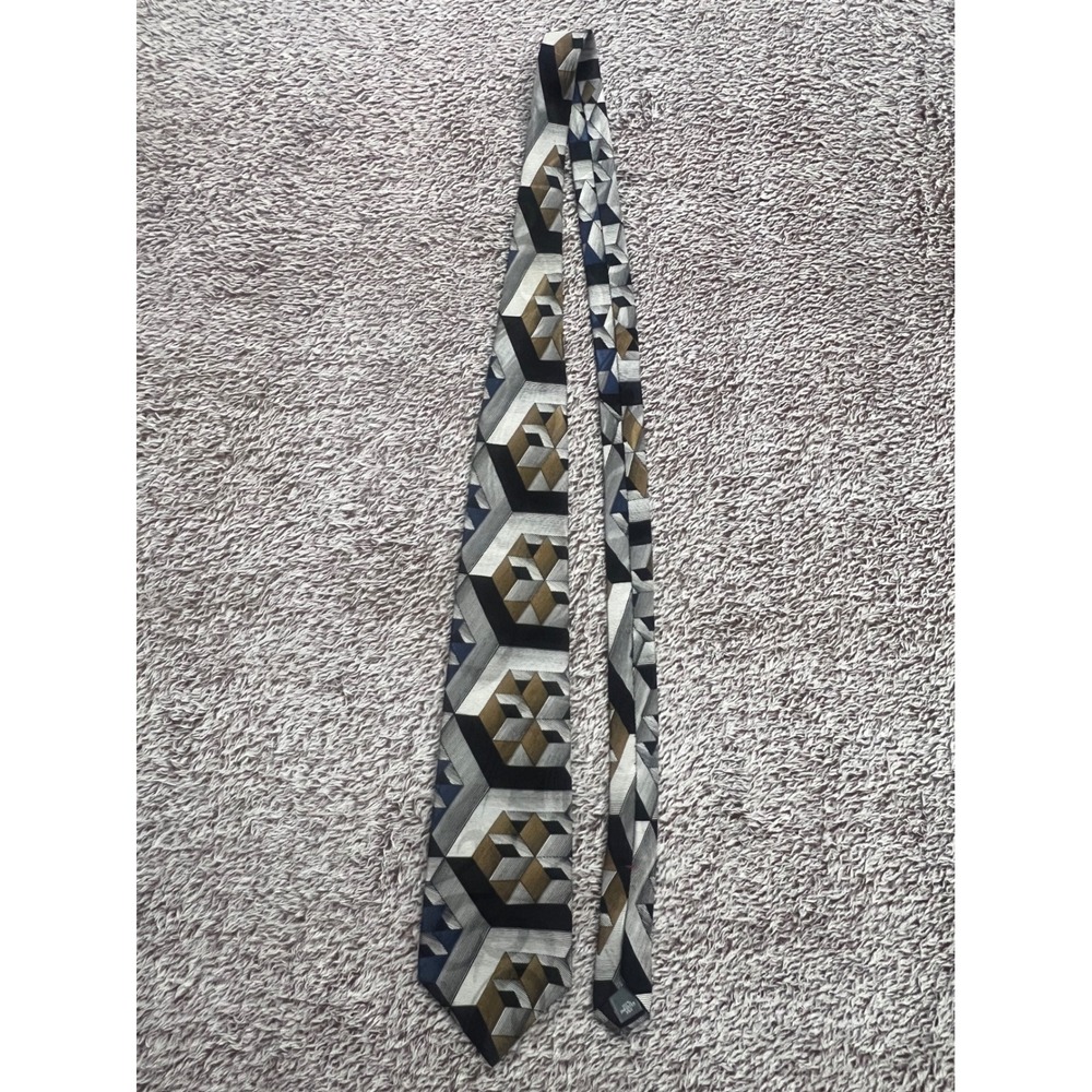 Vintage Conte di Milano Silk Tie Geometric Art Deco Made USA 57 x 4 Wide